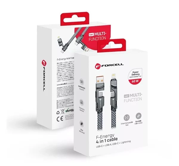 FORCELL F-ENERGY C241 cable 4in1 Type C & USB A to Type C & Lightning 60W