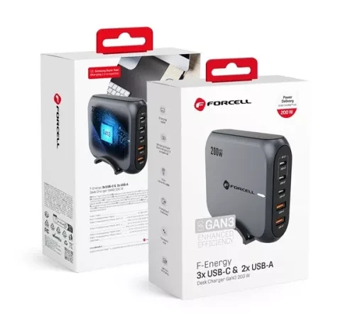 FORCELL F-ENERGY GaN III VT-51 desktop charger 3 x Typ C + 2 x USB A PD QC4.0 SF