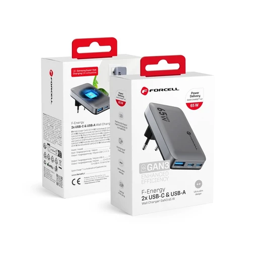 FORCELL F-ENERGY GaN VT-47 Ultra Slim travel charger 2 x Type C + USB A PD QC4.0