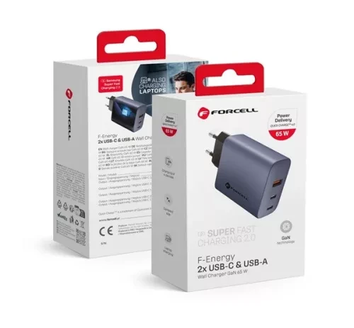 FORCELL F-ENERGY GaN VT-42B travel charger 2 x Type C + USB A PD QC4.0 4A 65W
