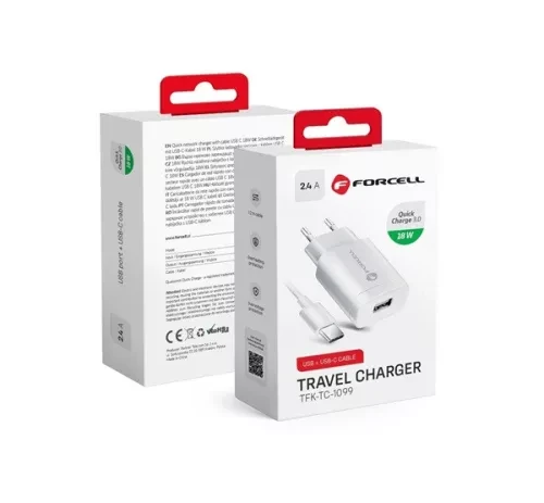 FORCELL F-ENERGY TFK-TC-1099 travel charger USB A + cable USB A to Type C QC3.0